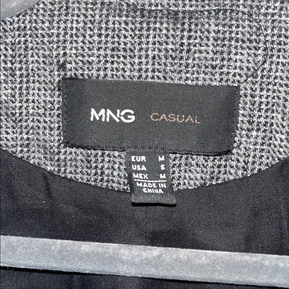 MNG Mango Gray Metallic Tweed Moto Asymmetrical Zip Fringe Blazer Jacket Size S - Picture 3 of 4